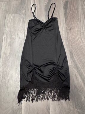 Coquette Lingerie Black Satin Slip With Fringe Women’s Size Small
